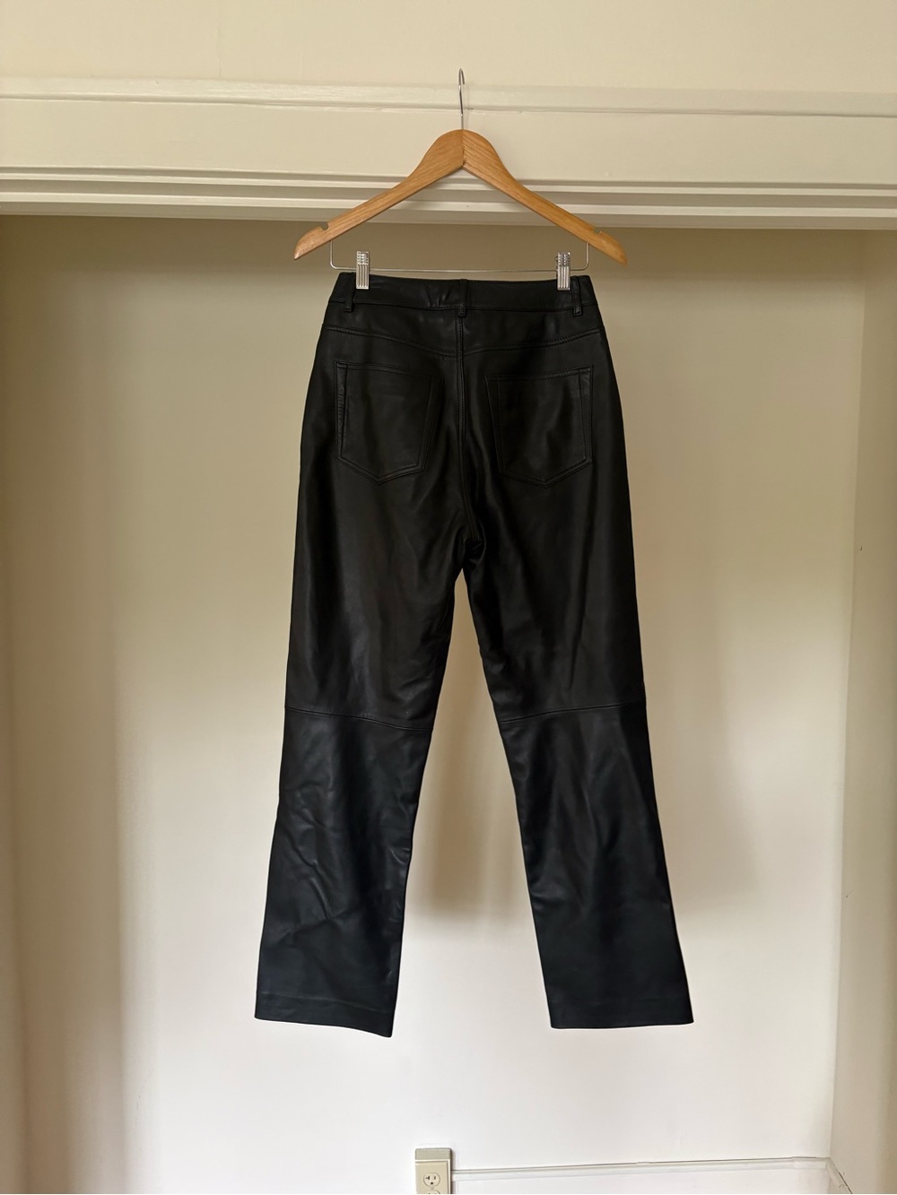 Reformation Veda Black Straight-Leg 100% Leather Pants